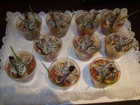 Chupito de berberechos y gulas (sucedáneo)