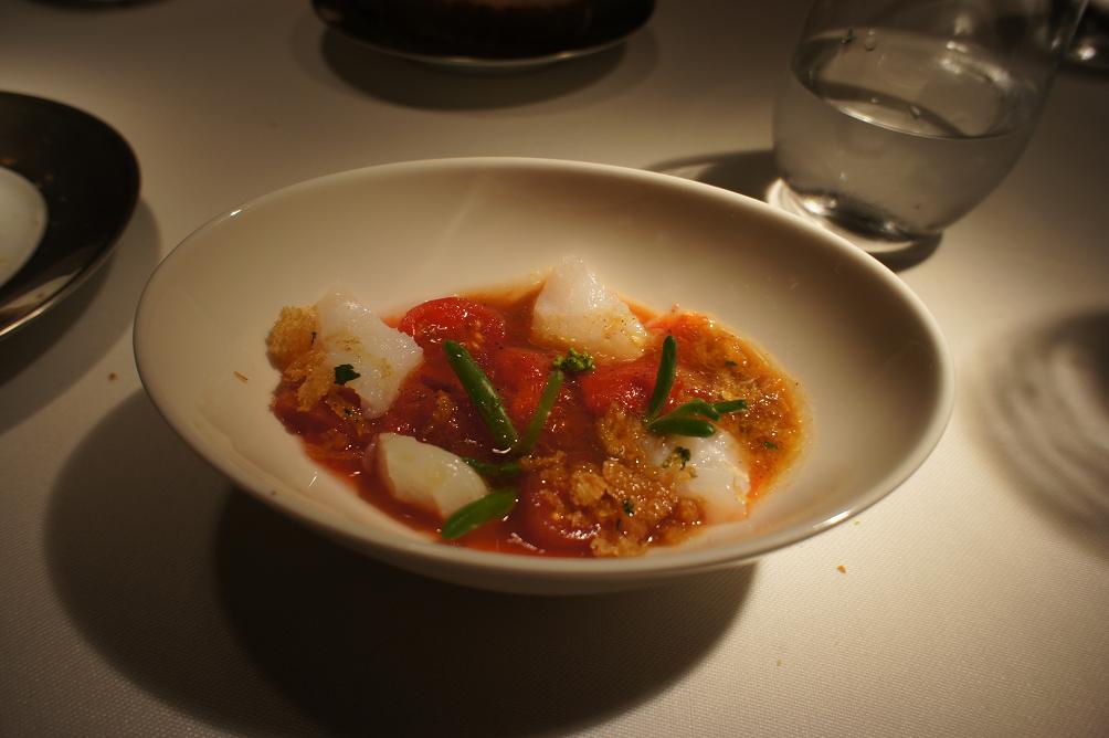 Restaurante Alkimia Trinxat de tomate con bacalao