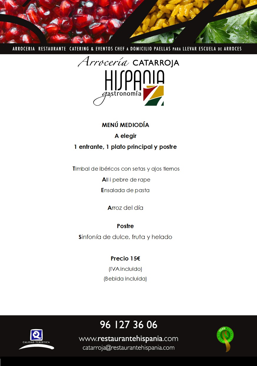 Restaurante en Catarroja Menú 15€ del 17 al 20 de abril
