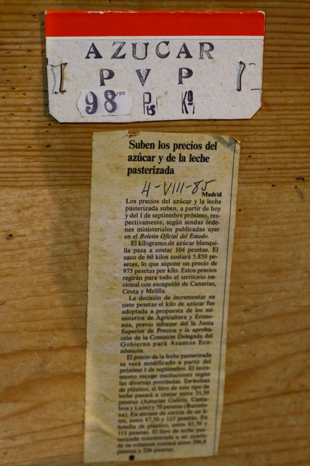 Azúcar 98 pesetas el kilo