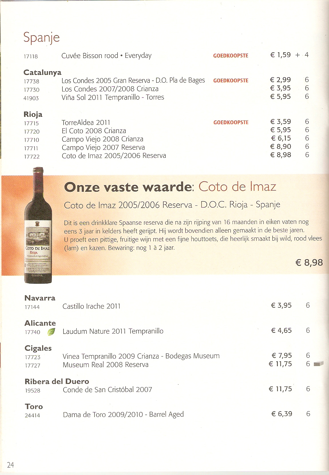 Lista de vinos de España para navidad en cadena de supermercados Belga