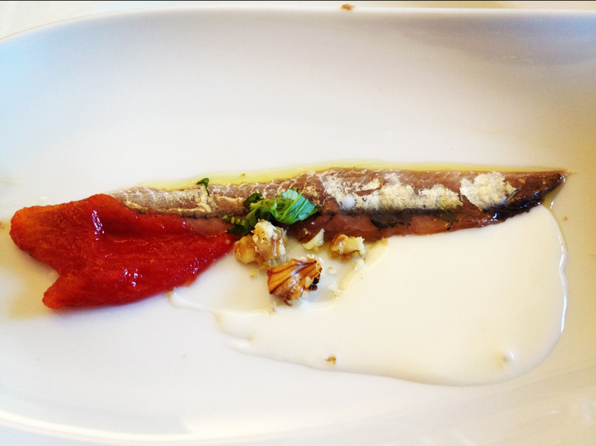 Restaurante Cal Paradís Anchoa Sanfilippo con crema de queso de cabra