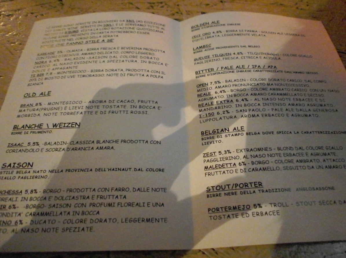 Carta de cervezas de Open Baladin Roma