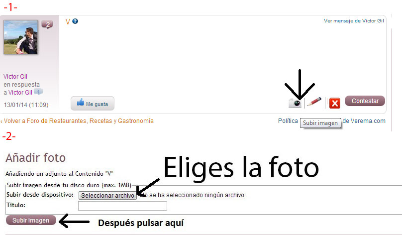 Subir foto a verema