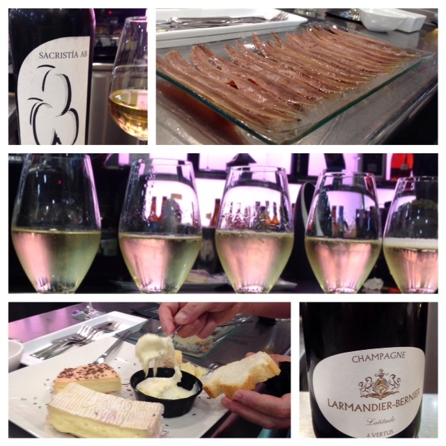 Anchoas Doble 0, Manzanilla Sacristía AB, Champagne Larmandier-Bernier y Tabla de Quesos de Pasta Blanda