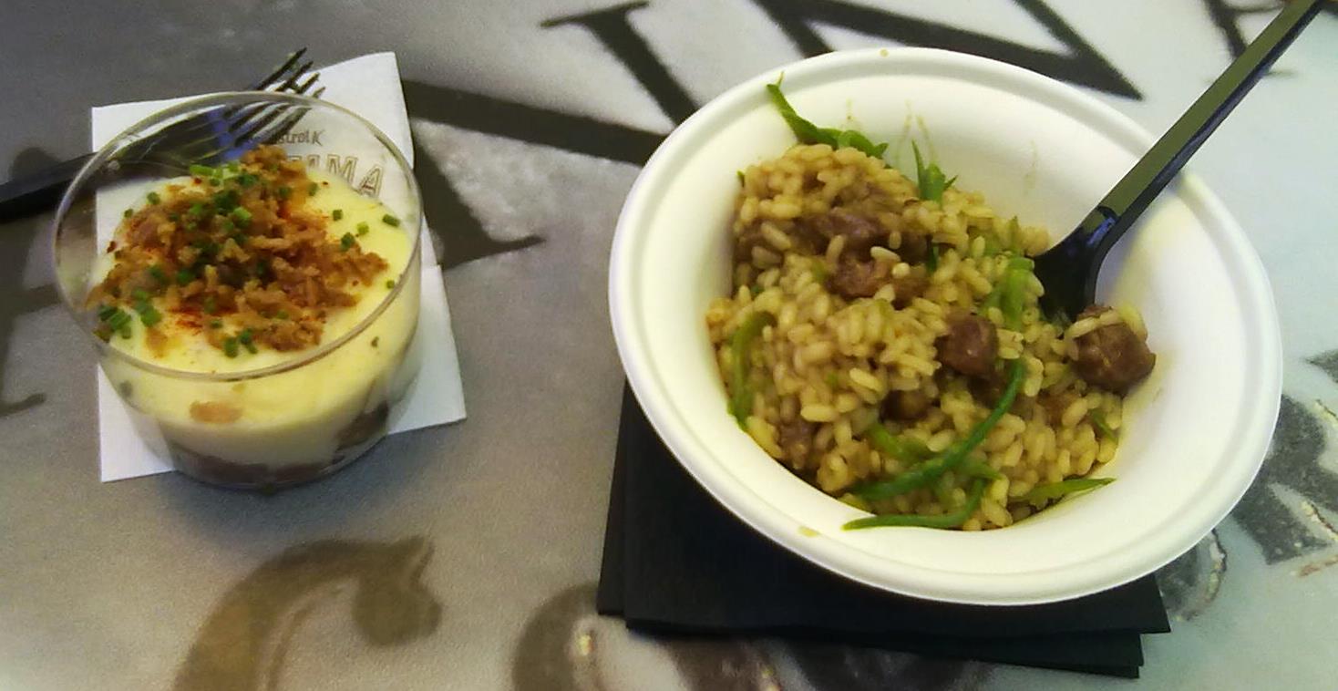 Nosaltres hem tirat pel gustosíssim <b>parmentier d'ànec confitat i pimentón de La Vera</b> del <i>Café Emma</i> i un <b>arròs melós de llàgrima ibèrica amb tirabecs</b> de <i>La Cuina del DO:</i> on la carn l'hem trobada prou gomosa.