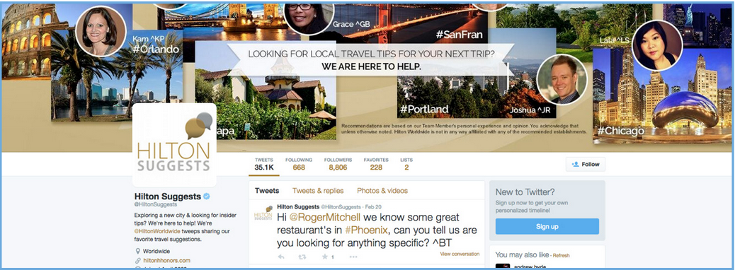 Exemple de compte Service client Twitter optimisé HiltonSuggests Exemple de compte Service client Twitter optimisé HiltonSuggests