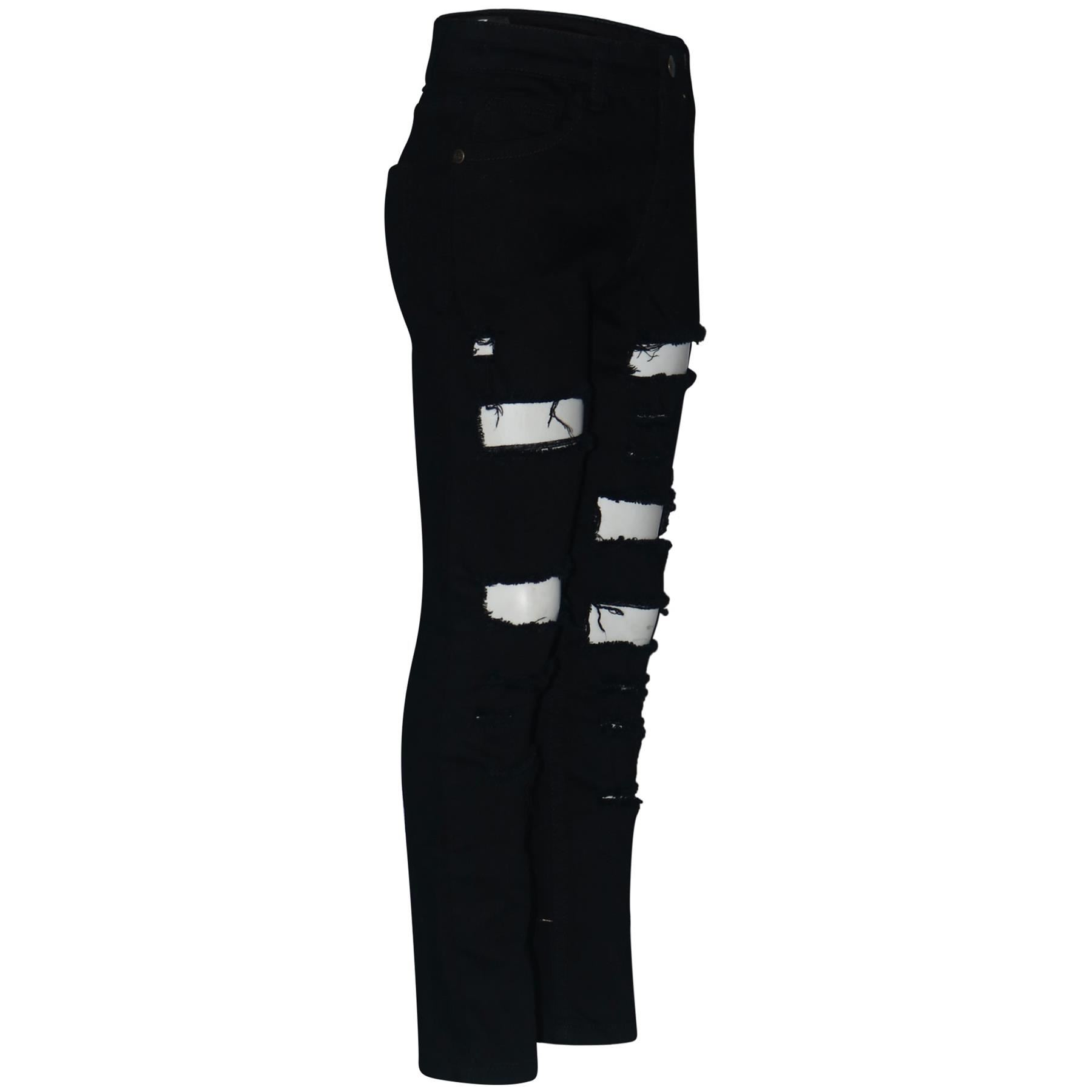 Kinder Jungen Stretch-Jeans Jet Schwarz Zerrissen Denim Schmal Biker Hose Slim