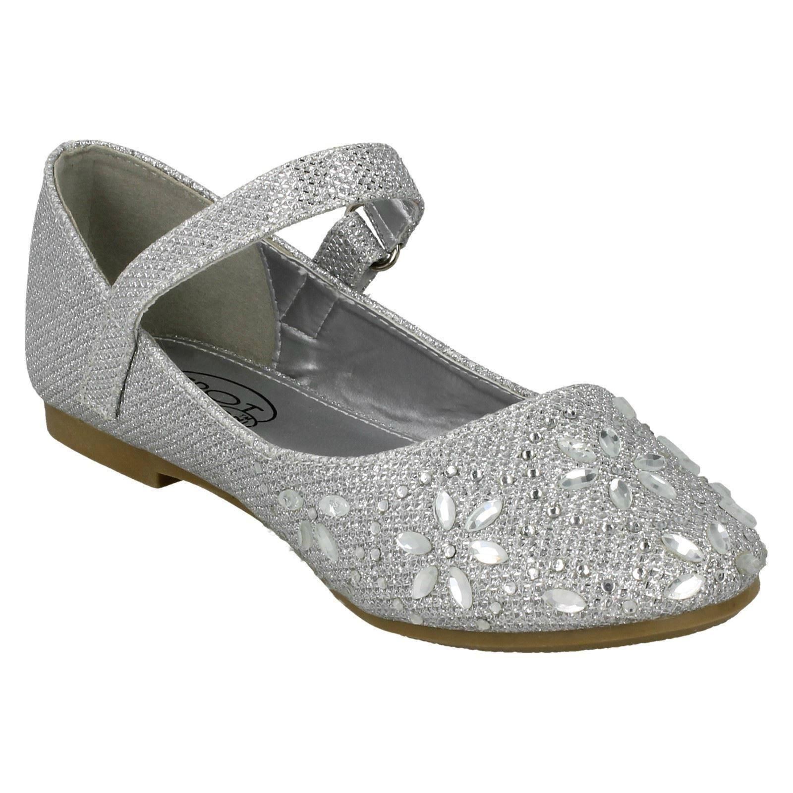 Details about / Girls Spot On Hook /& Loop Bar Strap Diamante Ballerinas