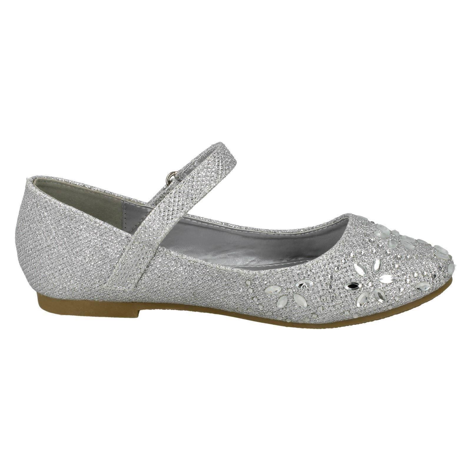 Details about / Girls Spot On Hook /& Loop Bar Strap Diamante Ballerinas