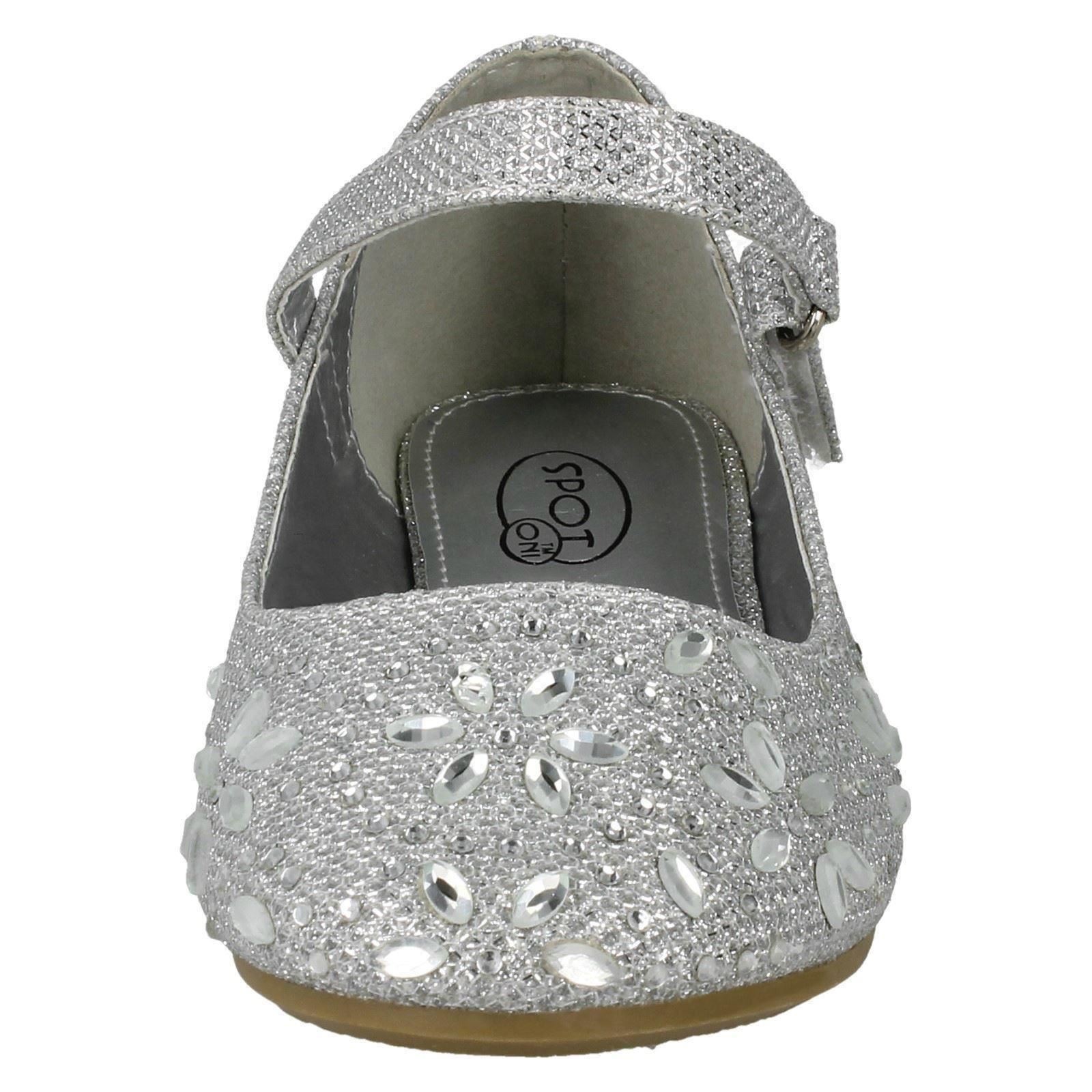 Details about / Girls Spot On Hook /& Loop Bar Strap Diamante Ballerinas