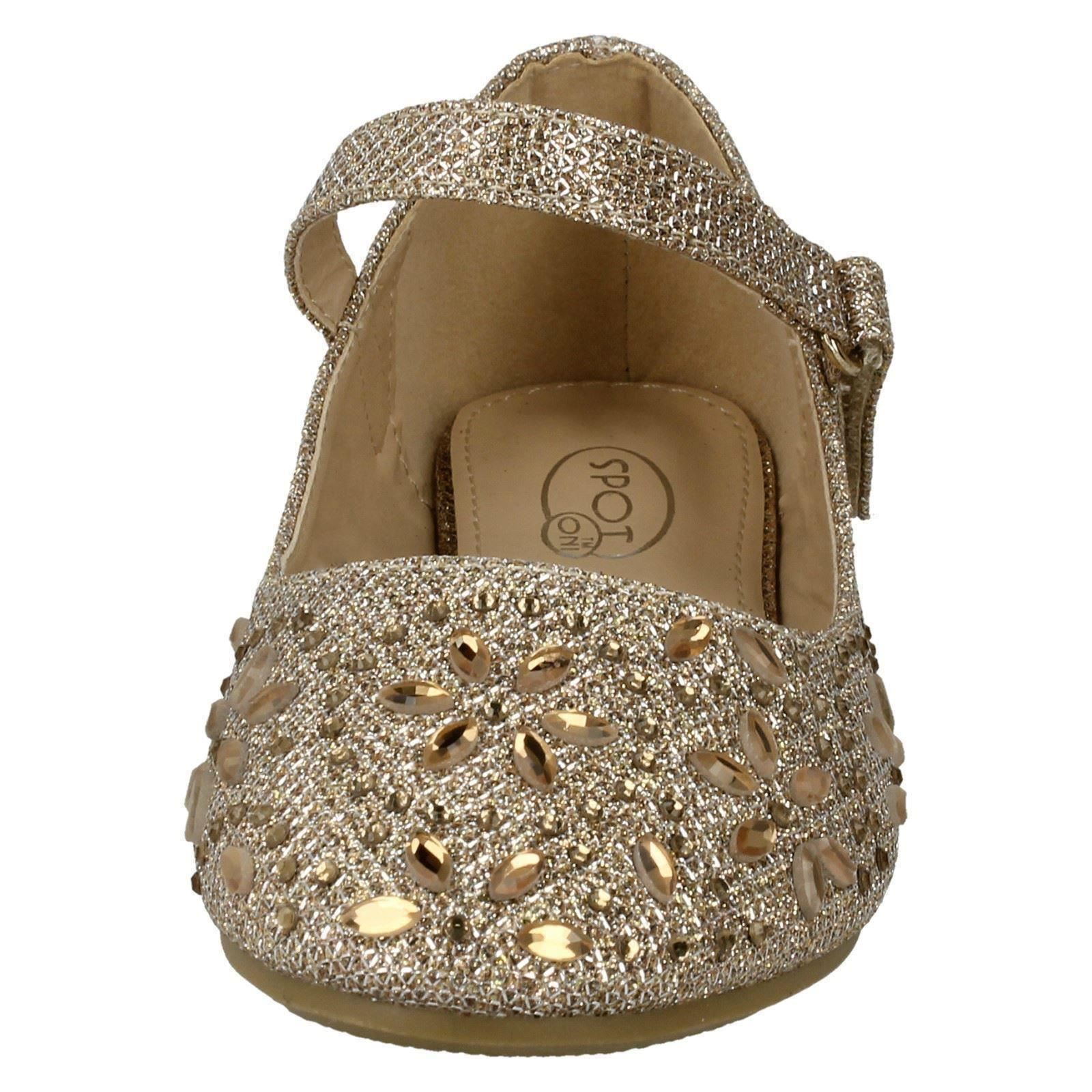 Details about / Girls Spot On Hook /& Loop Bar Strap Diamante Ballerinas