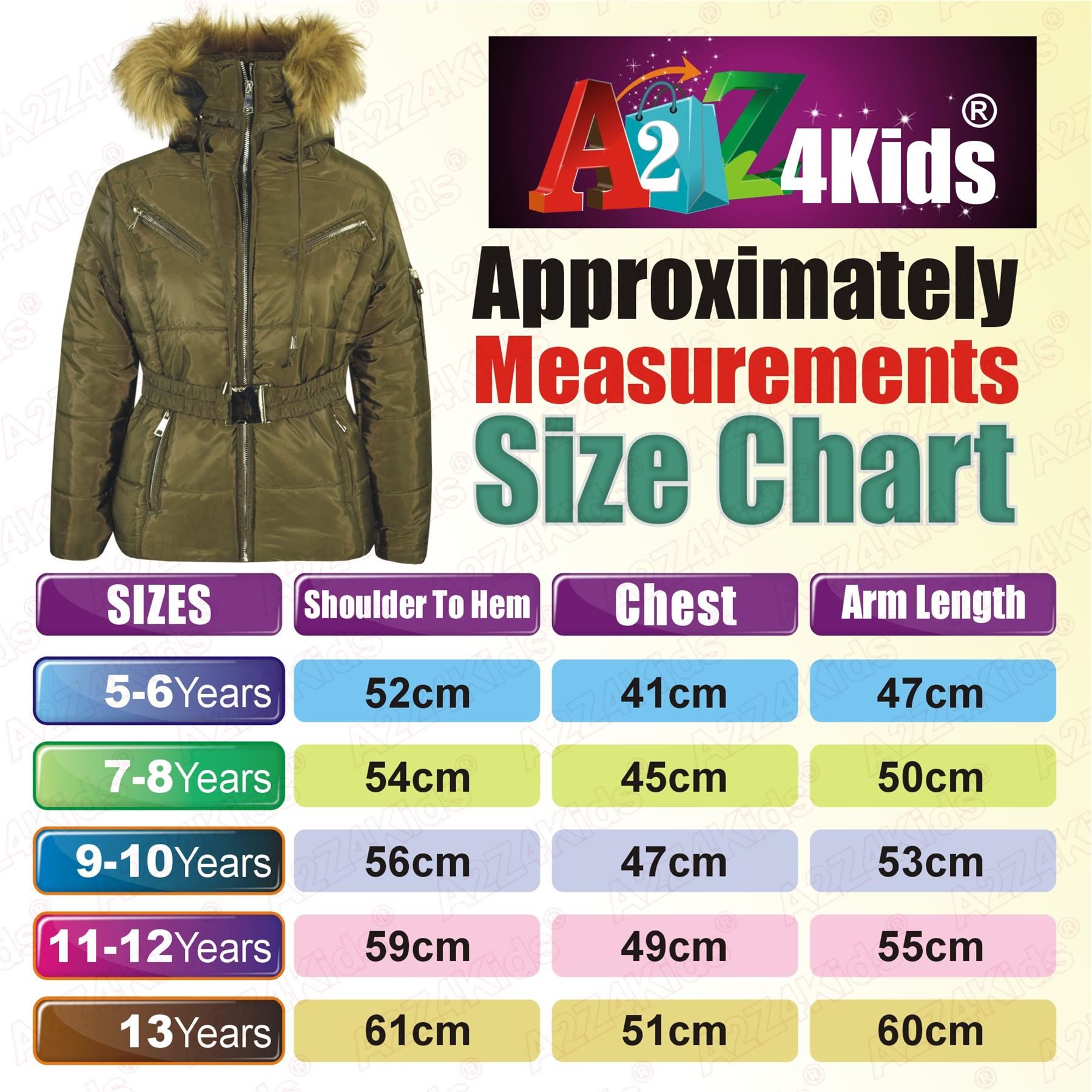 Kids Girls Jacket Puffer Hooded Faux Fur Padded Zipped Belted Slim Fit Warm Coat