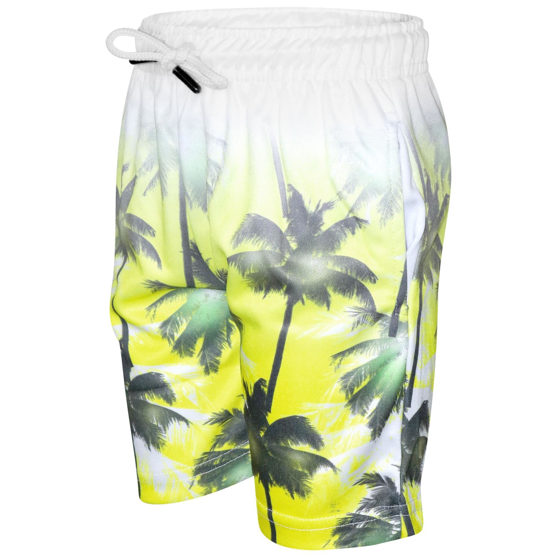 Niño Camiseta Pantalones Cortos Palmeras Desteñir Dos Tonos Amarillo Verano Sets