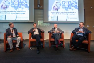 Pictured from left to right are: Rick Peters, Chief Technology Innovation Officer, Dell Medical School; Philip Kennedy, Chairman, Association of British Healthcare Industries; Malcolm Lowe-Lauri, Executive Director, Cambridge University Health Partners and Tony Corkett, Head of Strategic Partnerships, DeepMind.