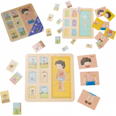 Tablica Edukacyjna Ciało Ludzkie Układanka Klocki Puzzle dla Dzieci Dopasuj MONTESSORI 19 el.