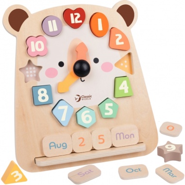Zegar Miś Montessori Edukacyjny 3w1 Nauka Czasu Liczenia i Daty