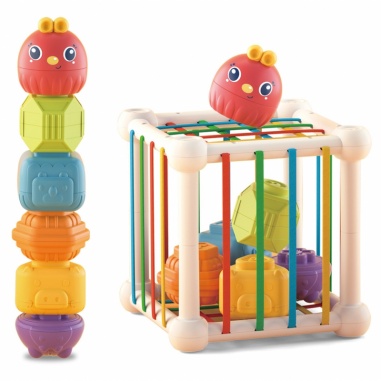 Elastyczna Kostka Sensoryczna Sorter dla Dzieci Zwierzątka + Grzechotka 7 el.
