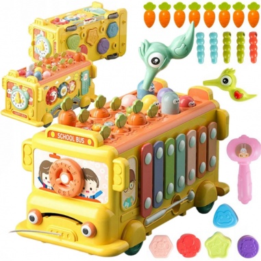 Interaktywny Autobus Montessori Edukacyjny 6w1 Młoteczek Cymbałki +18 m