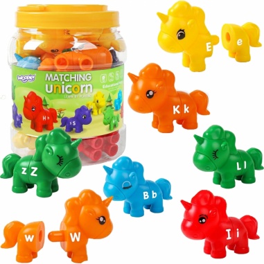Figurki Montessori Zestaw Edukacyjny Jednorożce do Składania Dopasuj Literki 13 el.