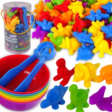 Gra Edukacyjna Montessori Sorter Kolorów Dinozaury 56 el.