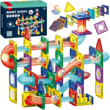Magnetyczne Konstrukcyjne 3D Zestaw Edukacyjny Tor Kulkowy Kulodrom LED 105el.