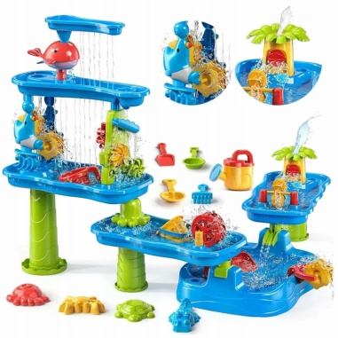 Ogromny Aquapark Stolik Wodny 6w1 Piaskownica Wodospad Tor Wodny 6-poziomowy Modułowy