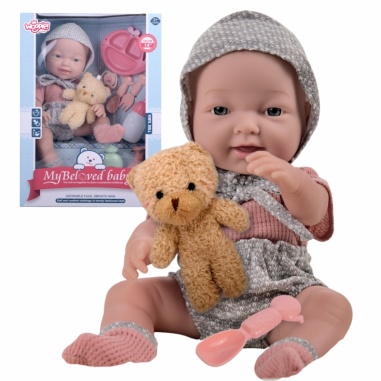 Lalka Bobas 36 cm w Ubranku z Misiem do Karmienia