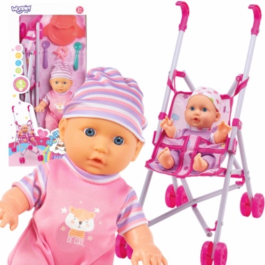 Pierwsza Lalka Bobas z Wózkiem Opiekunka + Zestaw do Karmienia