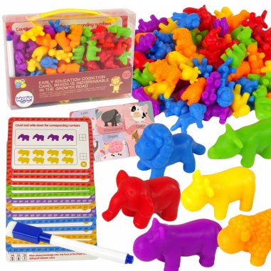 Zestaw Edukacyjny Nauka Liczenia Montessori Sorter Kolorów Zwierzęta 83 el.