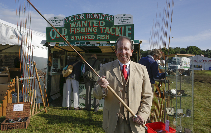 Victor Bonutto at his fishing tackle stand.