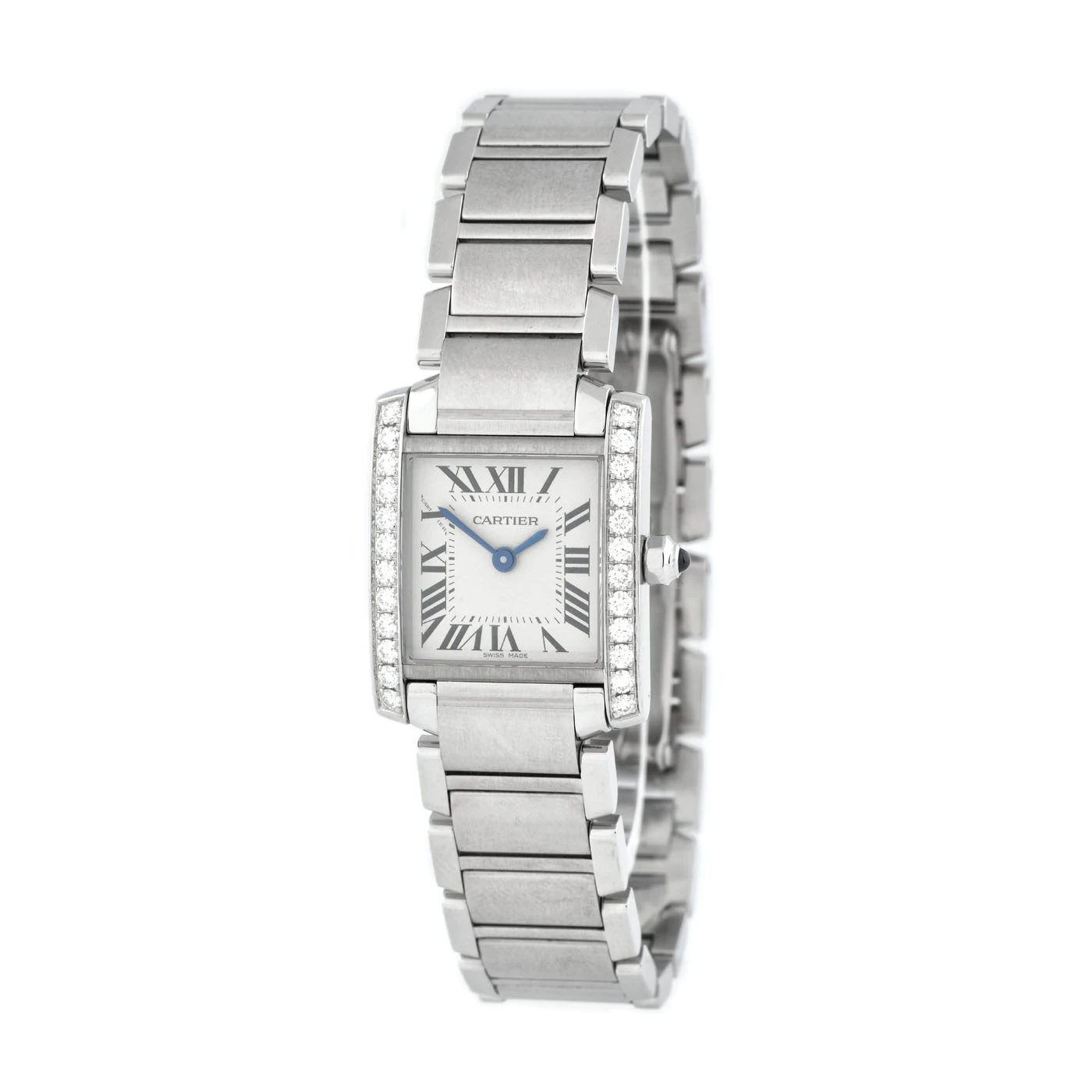 Ceas Cartier Tank Française, de mână, de damă, cu bezelul decorat cu diamante