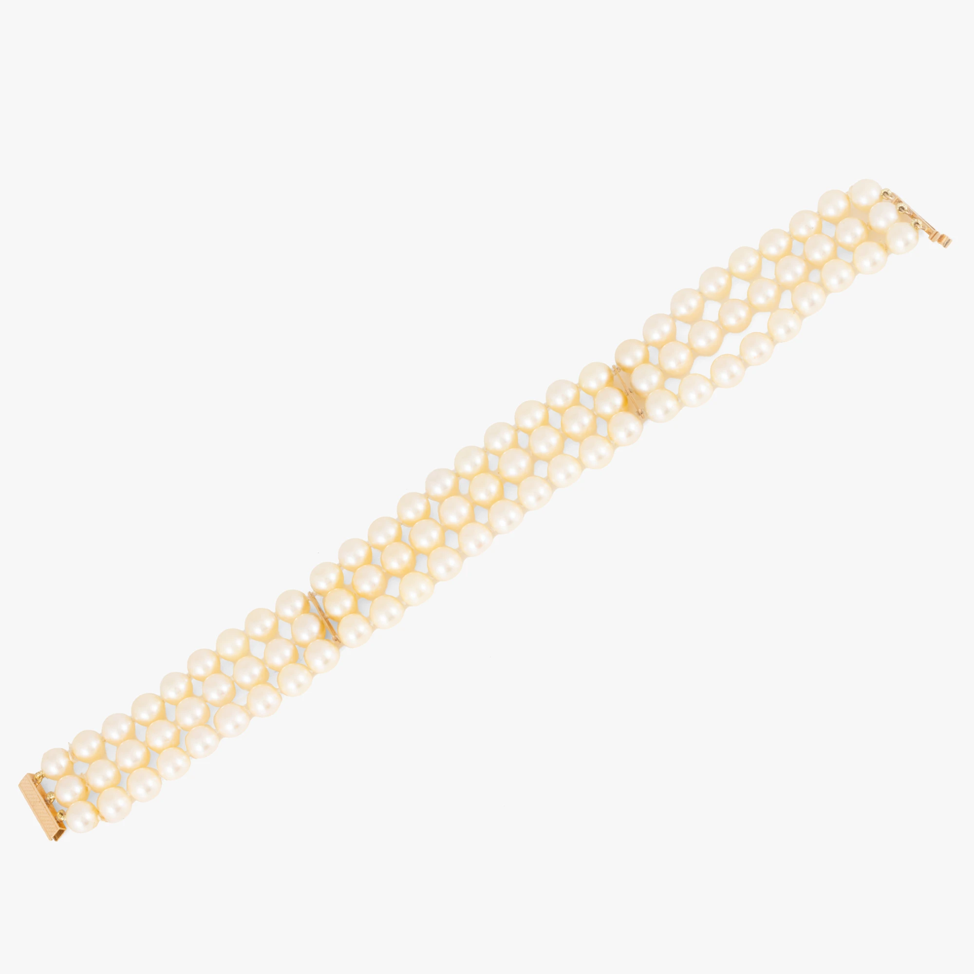 Brățară cu trei rânduri de perle Akoya, cu închizătoare din aur