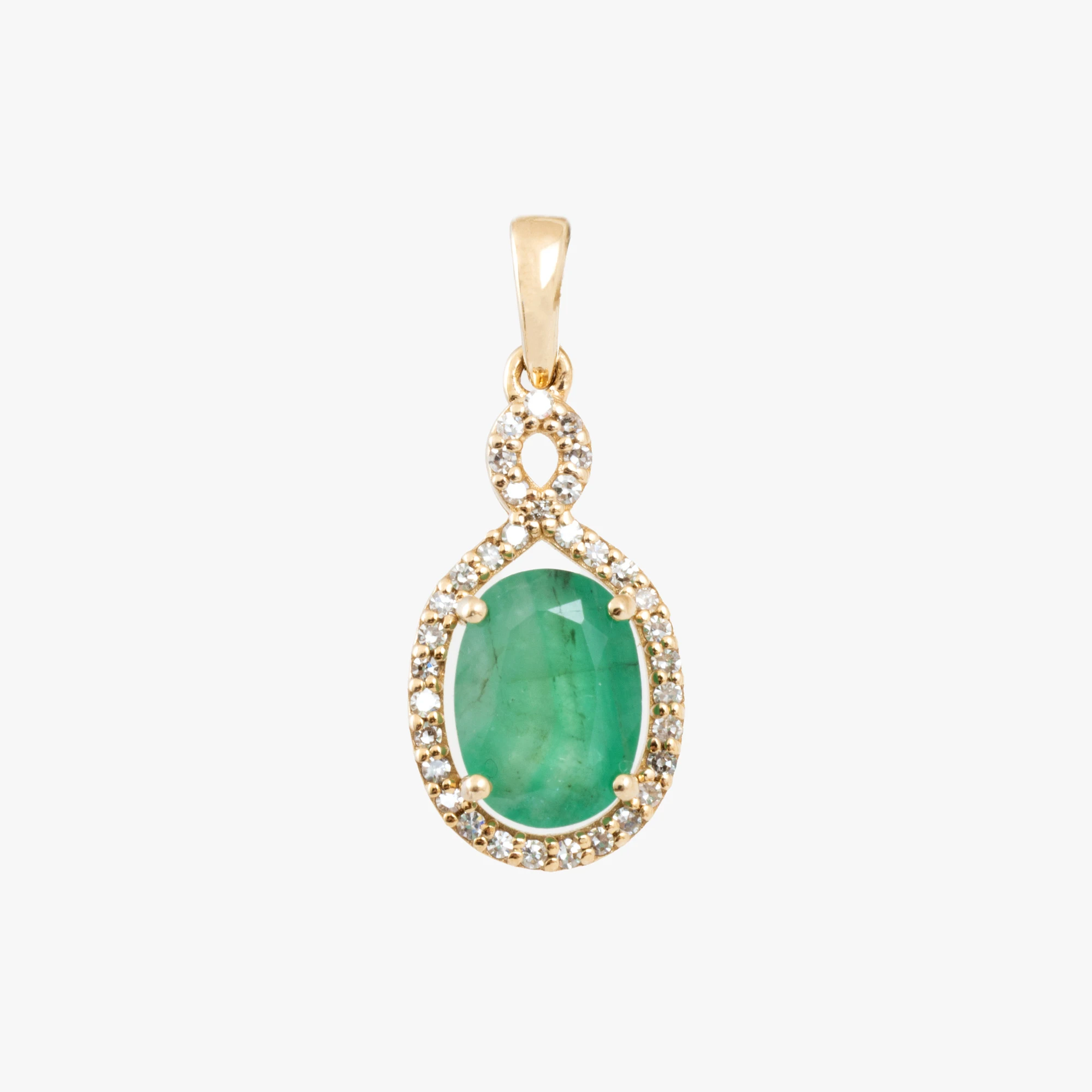 Gold pendant decorated with emerald and diamonds, accompanied by HRD Antwerp gemological certificate