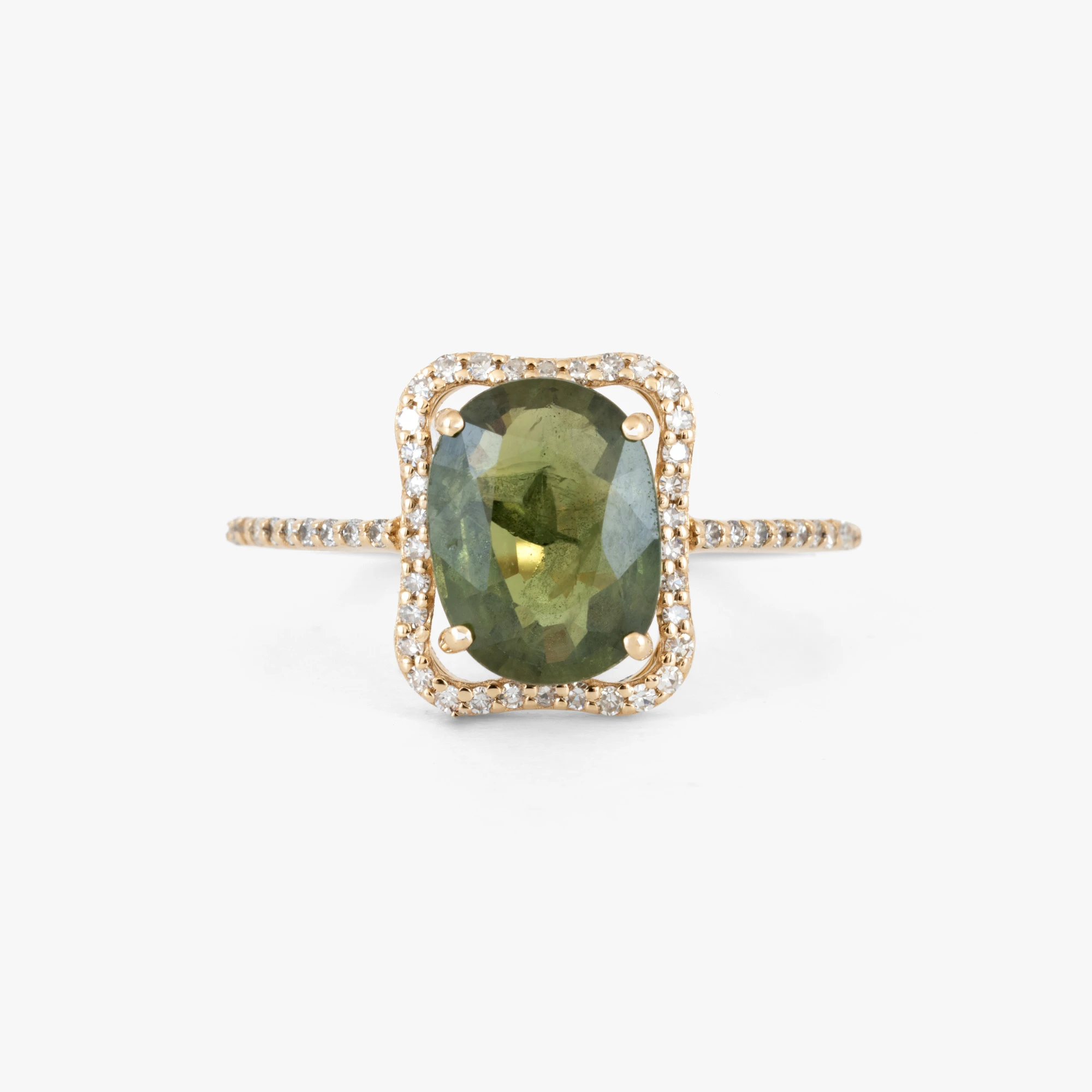 Inel din aur, decorat cu diamante și safir verde, însoțit de certificat gemologic HRD Antwerp