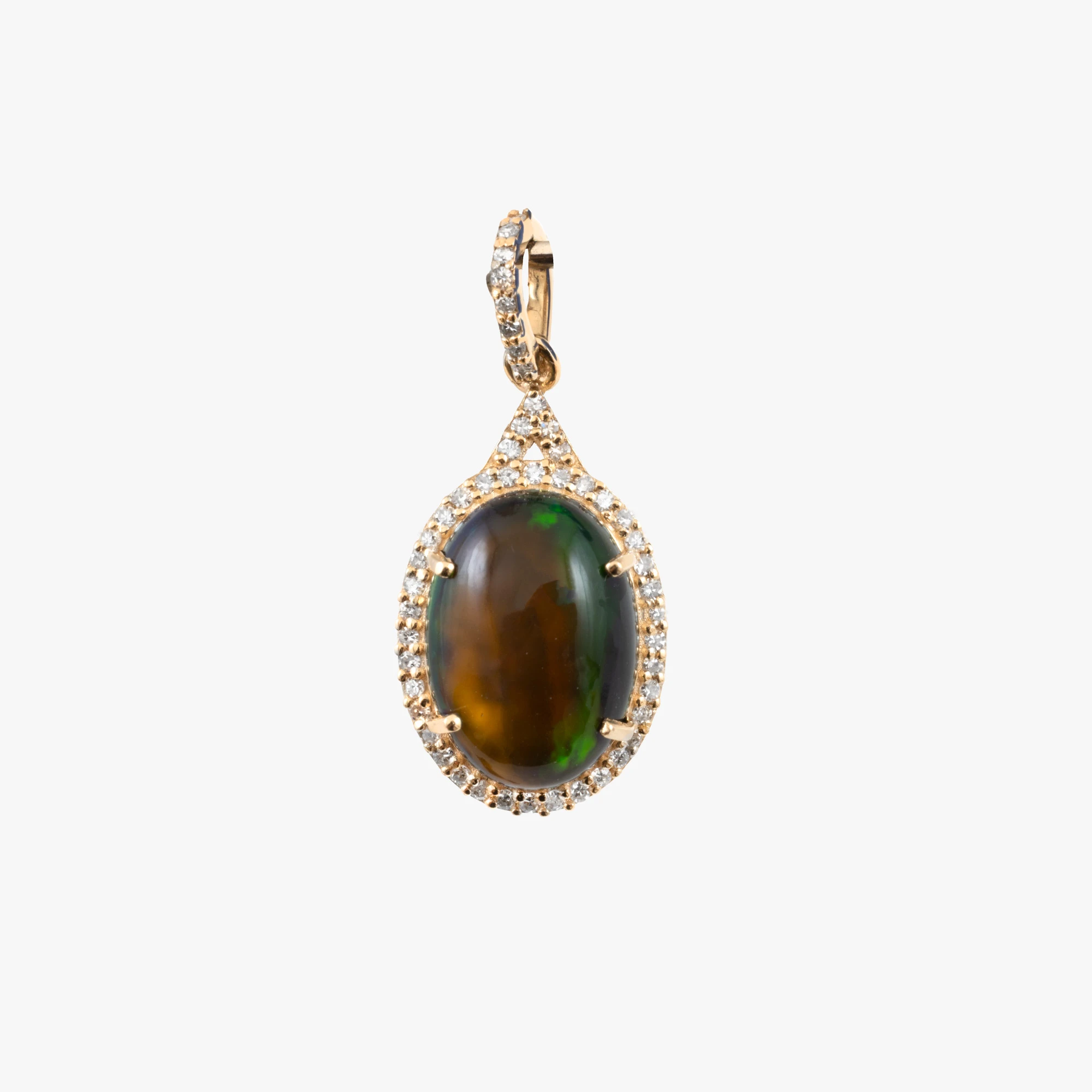 Gold pendant decorated with black opal and diamonds, accompanied by HRD Antwerp gemological certificate