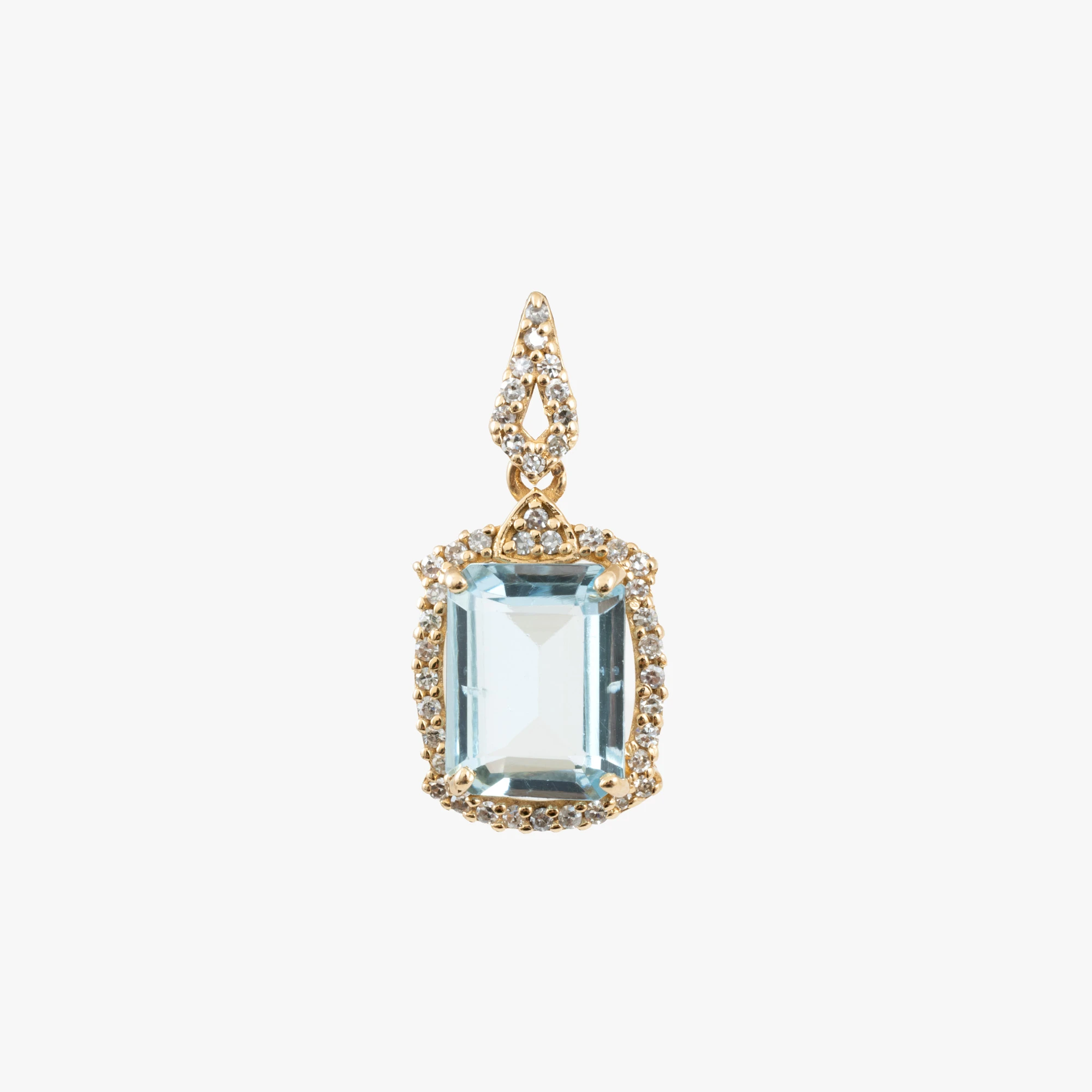 Gold pendant decorated with aquamarine and diamonds, accompanied by an HRD Antwerp gemological certificate