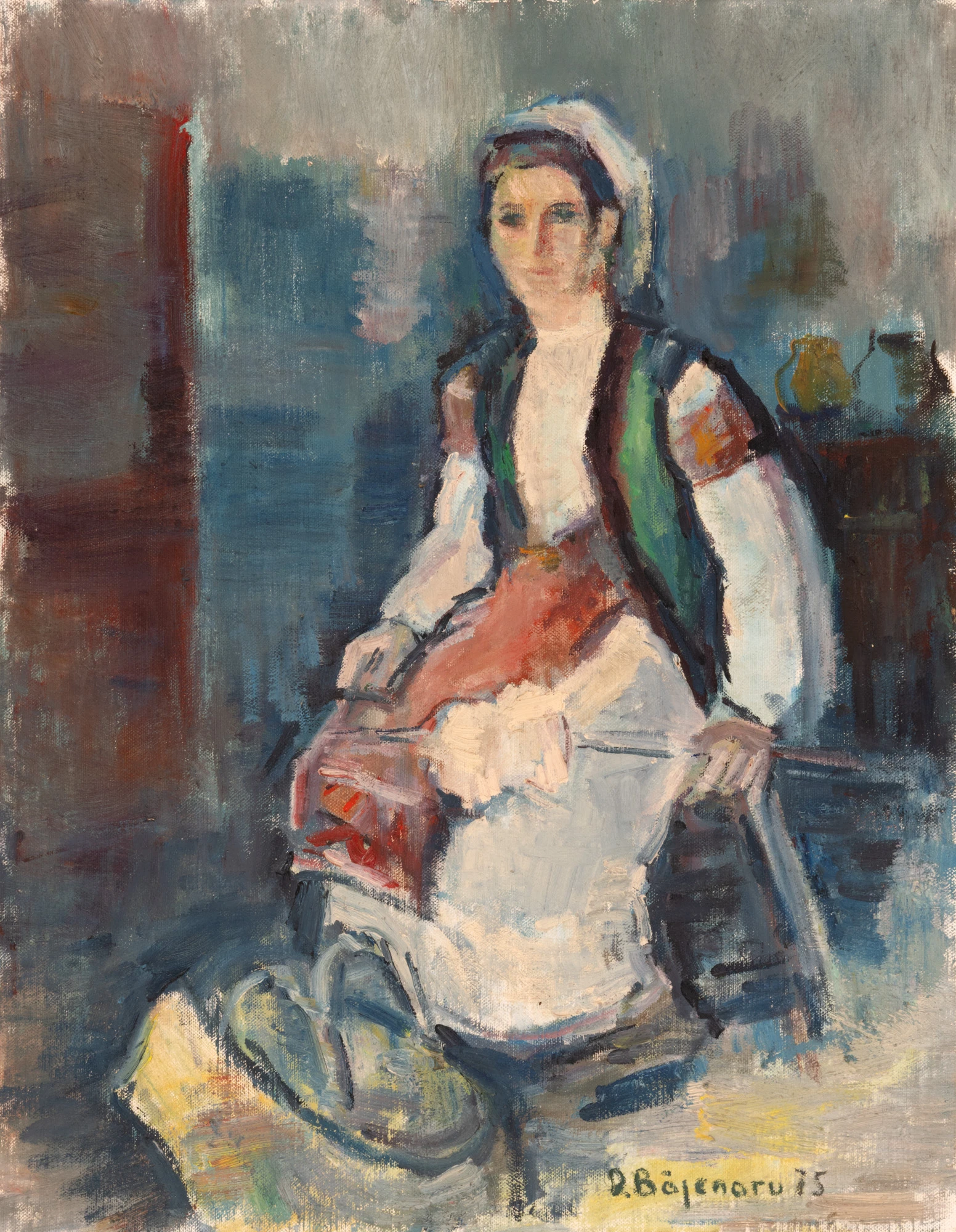 Peasant girl with a flail