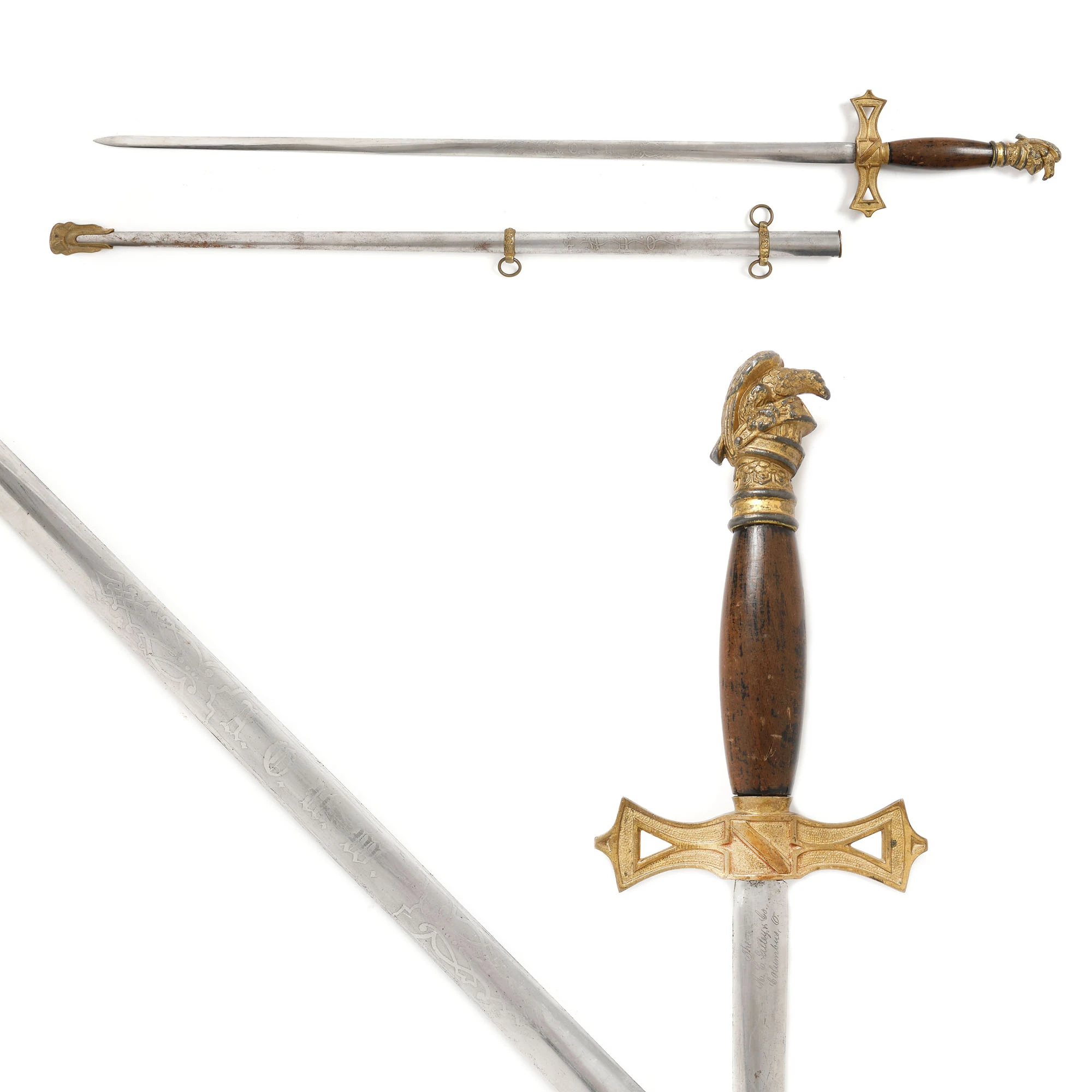 Sabie masonică pentru ceremonie a ordinului "Knights Templar", cu teacă, începutul sec. XX