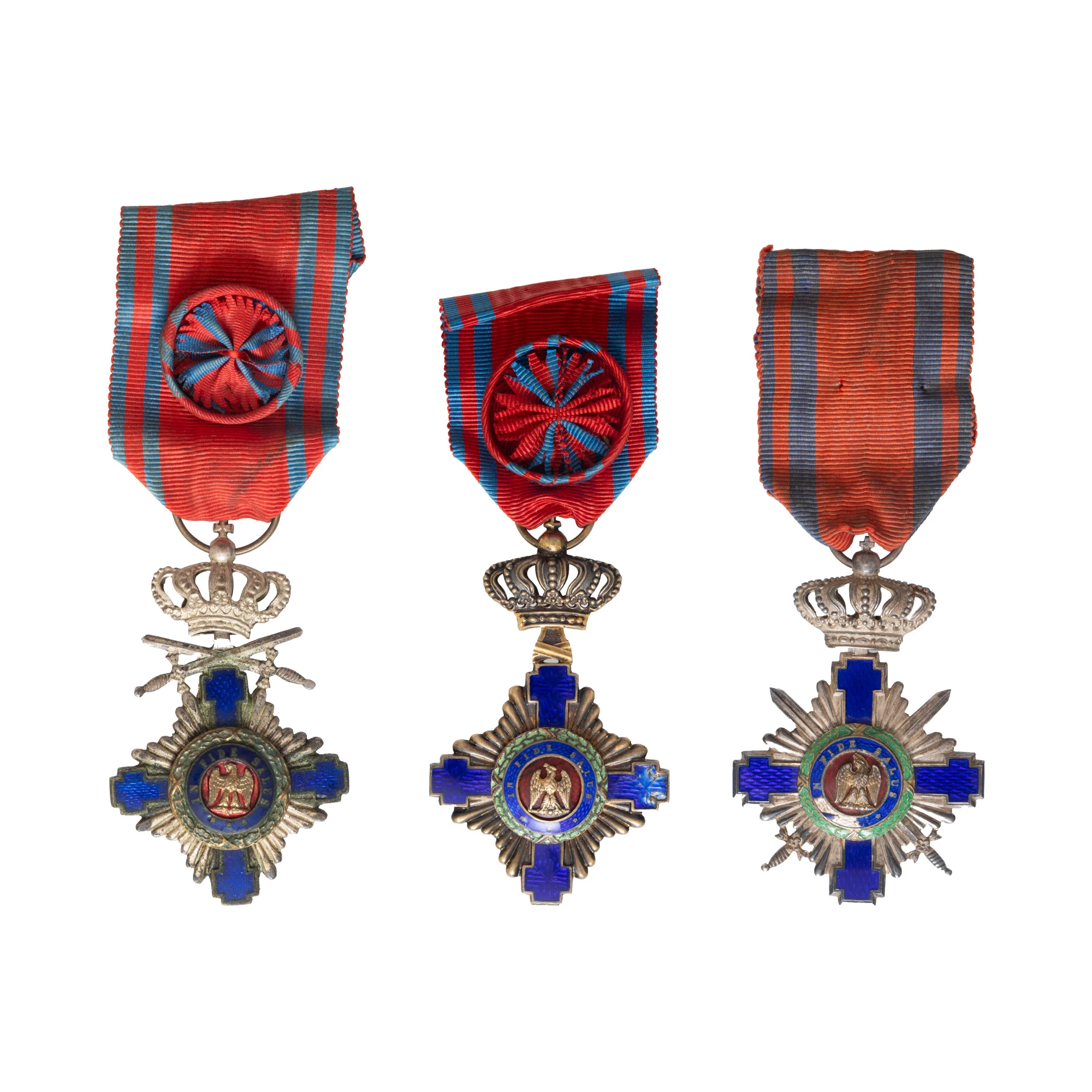 Lot format din trei medalii ”Ordinul Steaua României”, tip I, în grad de ofițer și cavaler, pe timp de pace și război, 1877