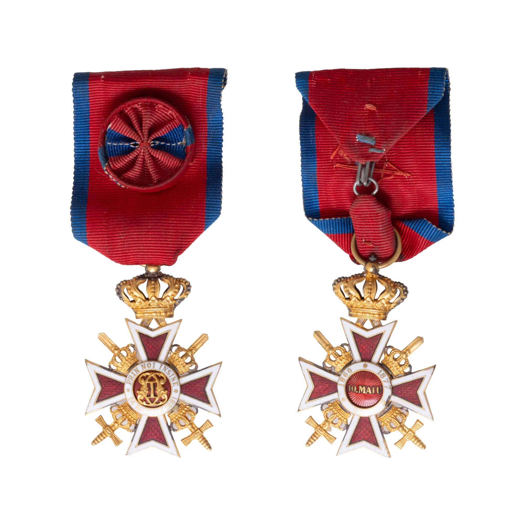 Ordinul ”Coroana României”, în grad de ofițer, cu spade, perioada regelui Mihai, în cutia originală