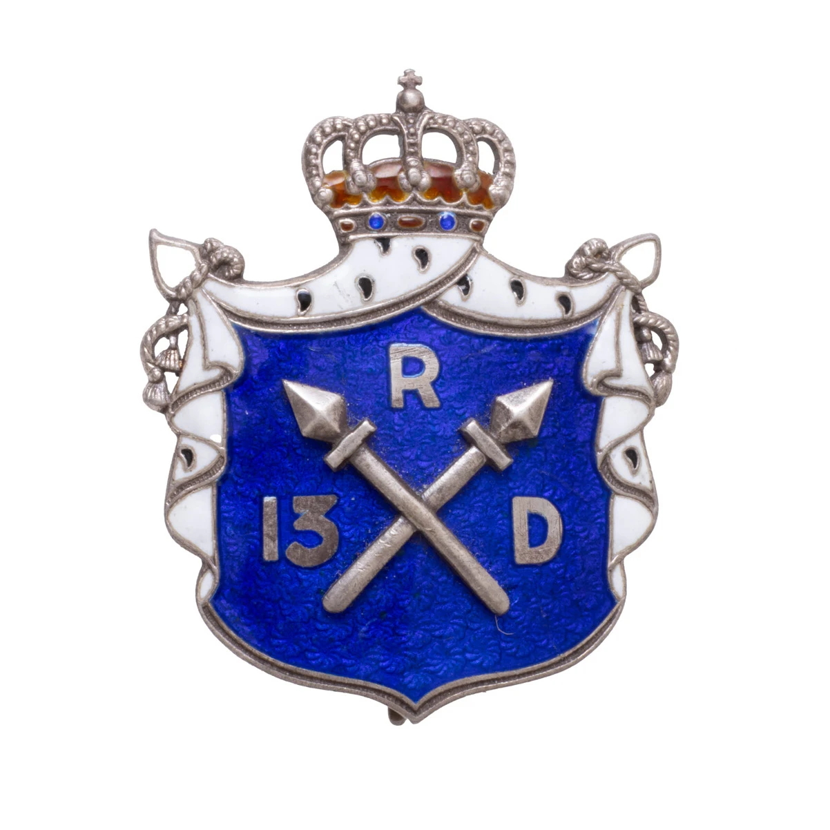 Insignă de 7 ani ”Regimentul 13 Dorobanți”, perioada interbelică, argint și email