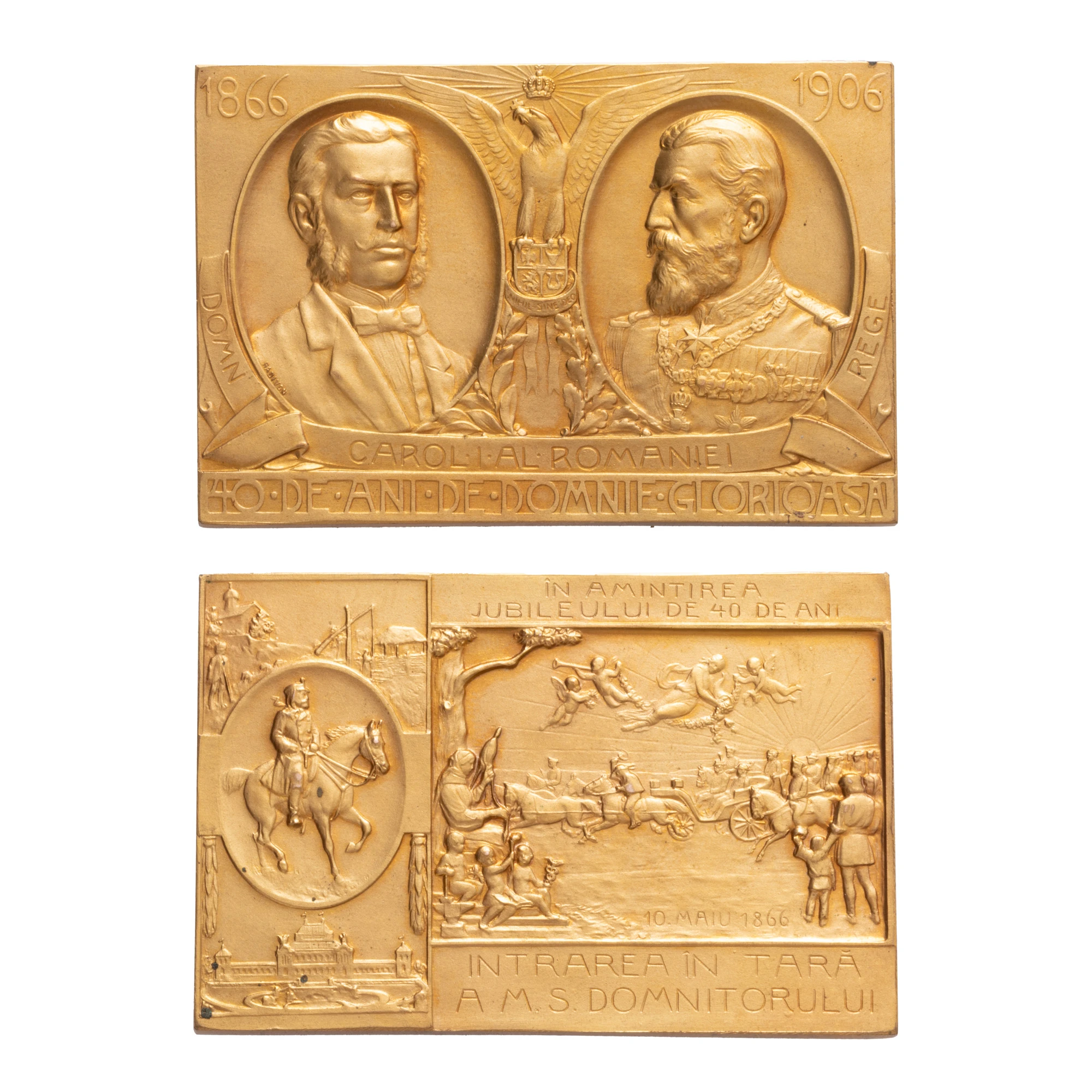 Placheta ”40 de ani de domnie glorioasă”, gravor Radivon, 1906, în cutia originală