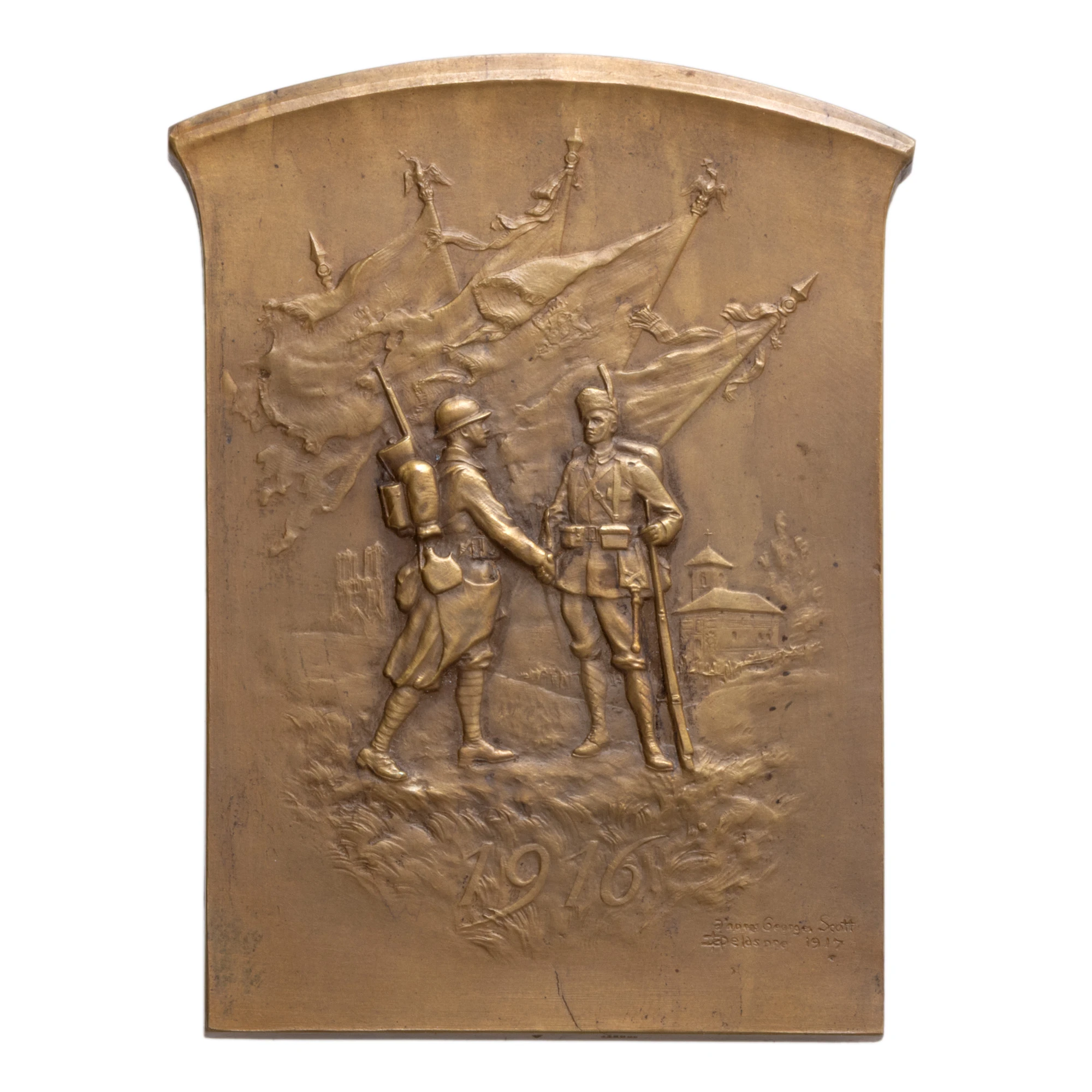 Placheta ”Intrarea României în Marele Război”, gravor Georges Scott, 1917