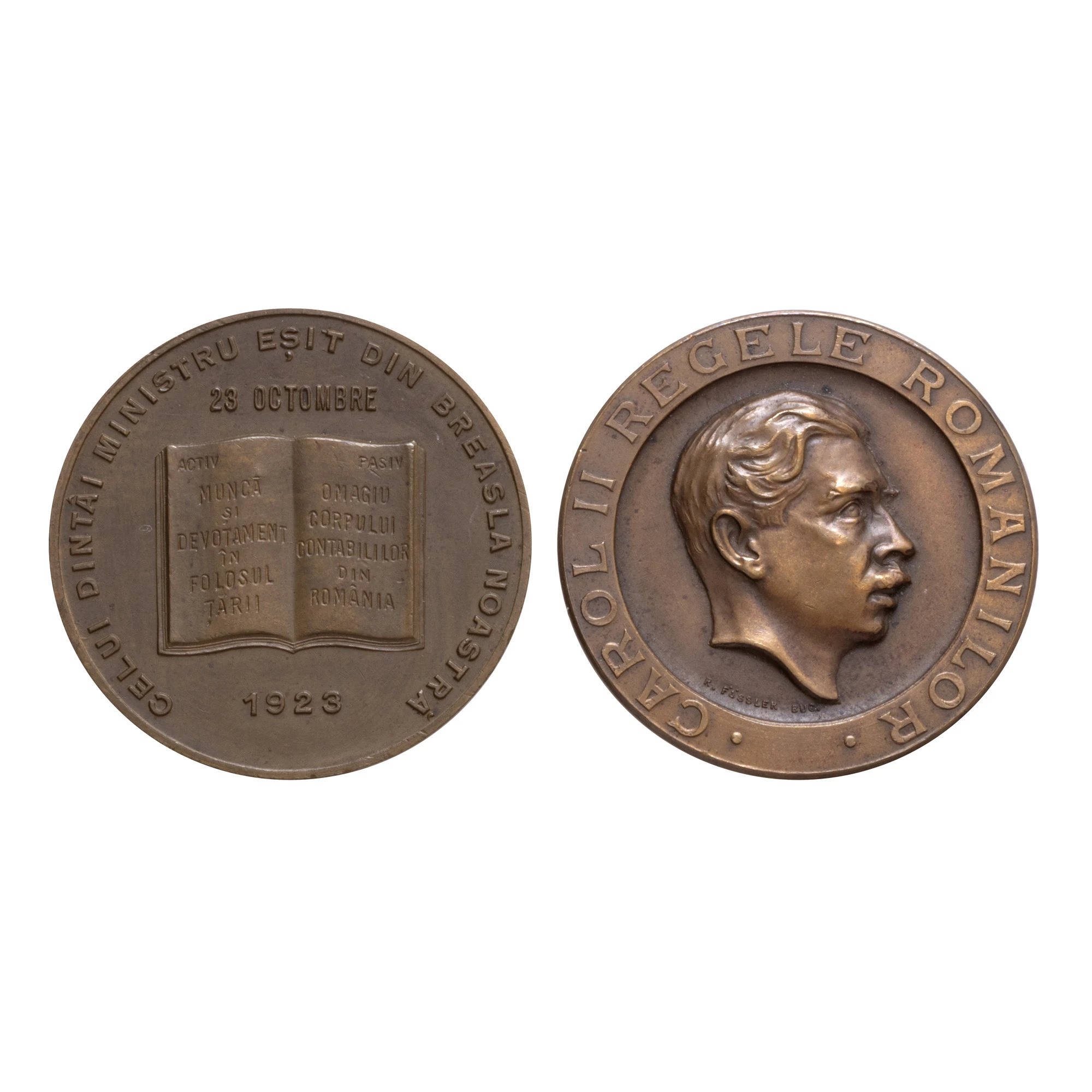 Lot format din medalia ”50 de ani de la înființarea Societății Funcționarilor Publici”, gravor Robert Fassler, 1932 și medalia ”Aniversarea de 50 de ani a lui Grigore Trancu-Iași”, 1923