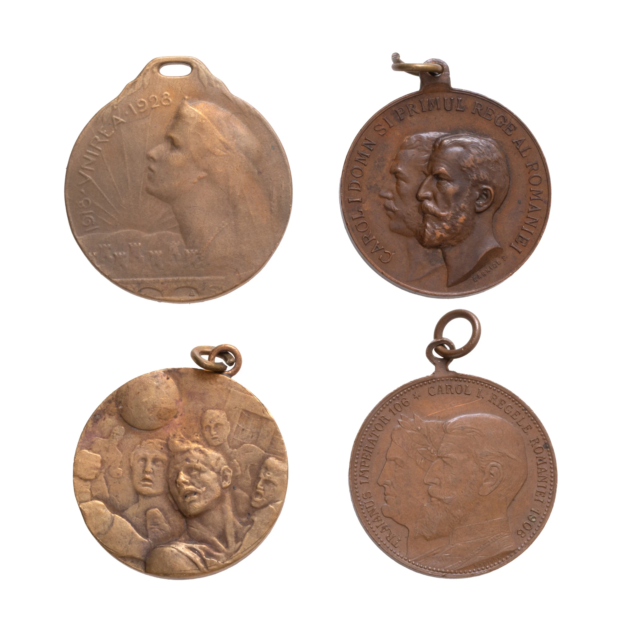 Lot format din medalia ”Premiul Școlar la Învățământul Primar”, 1906, medalia ”Miuță, Cercul Studențesc Doljan”, 1924, medalia ”40 de ani de la încoronarea regelui Carol I” și medalia ”Aniversarea de 10 ani de la Marea Unire”, 1928