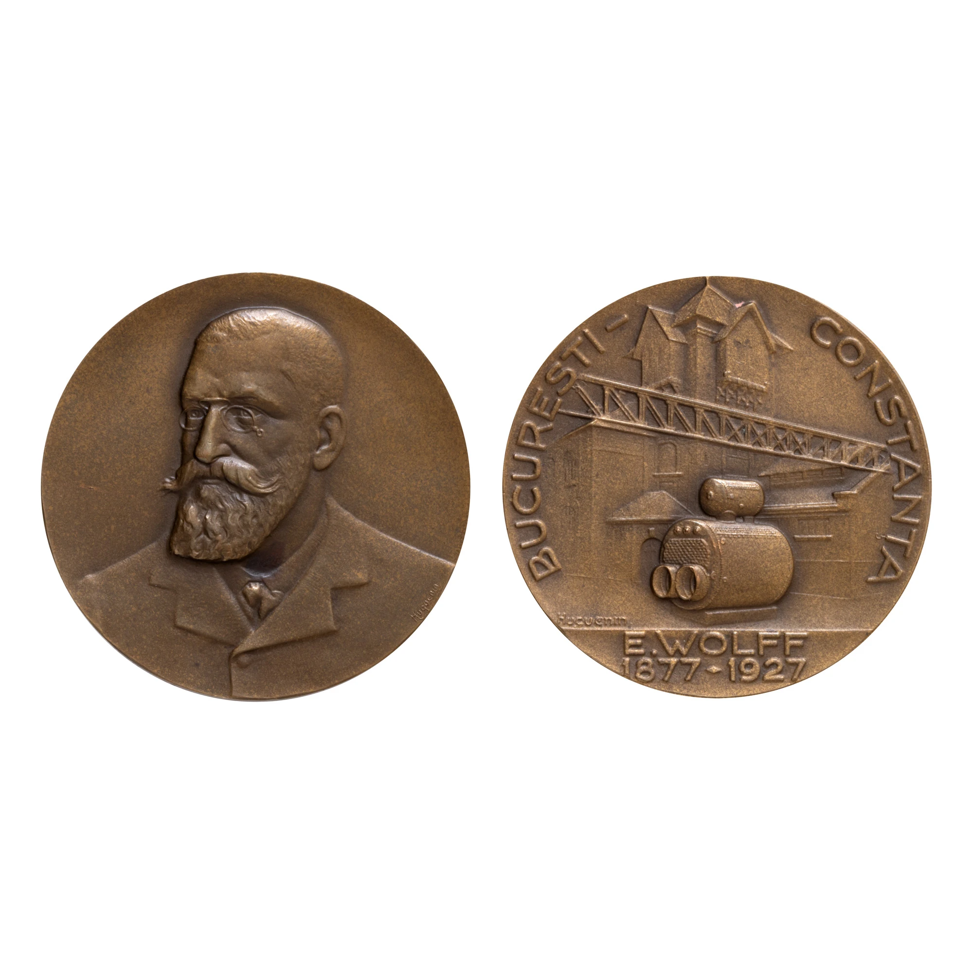 Medalia ”50 de ani de la activitatea industrială a lui Erhard Wolff 1877-1927”, gravor Huguenin, 1927