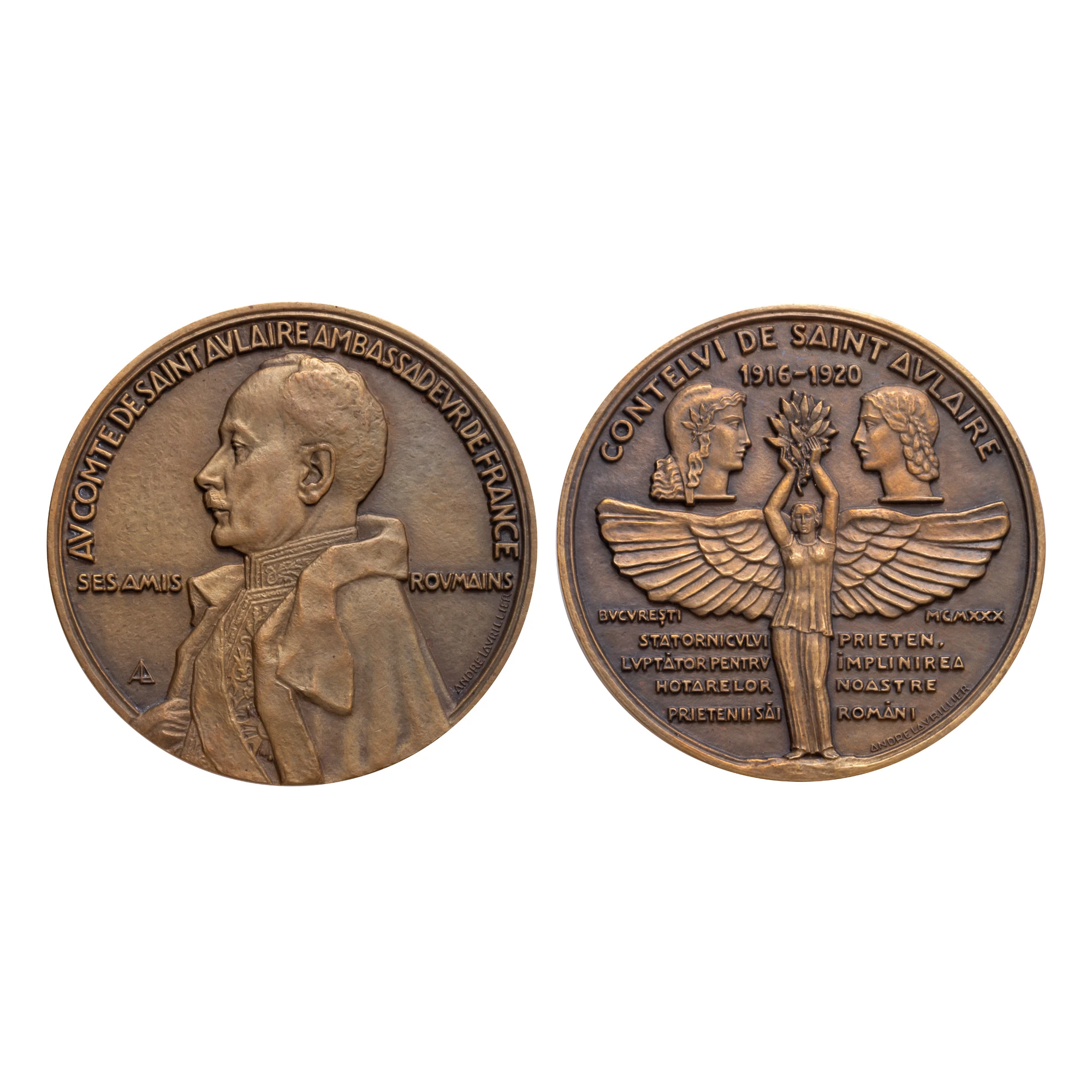 Medalia ”Contelui de Saint Aulaire, 1916-1920”, gravor André Lavrillier, 1930