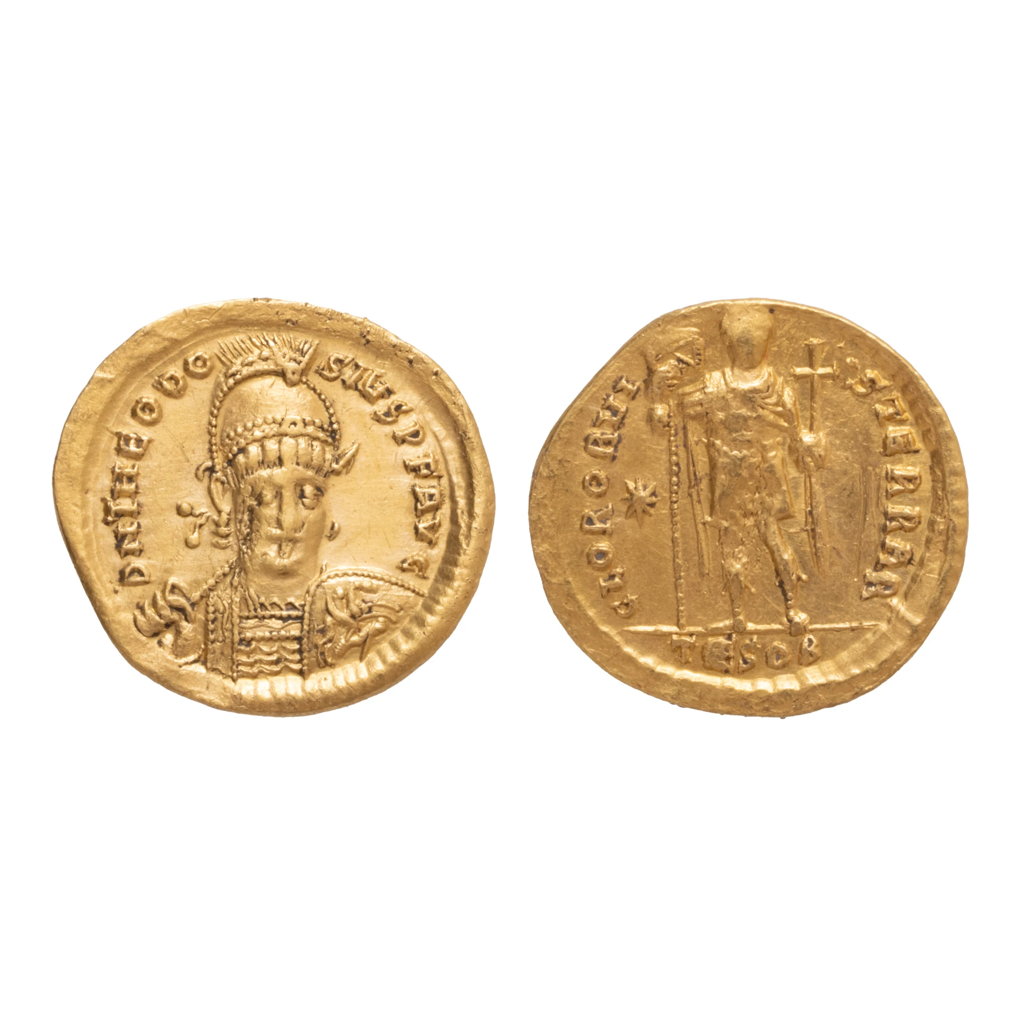 Monedă Solidus, Teodosius II, Imperiul Roman de Răsărit, 424-425 e.n., aur