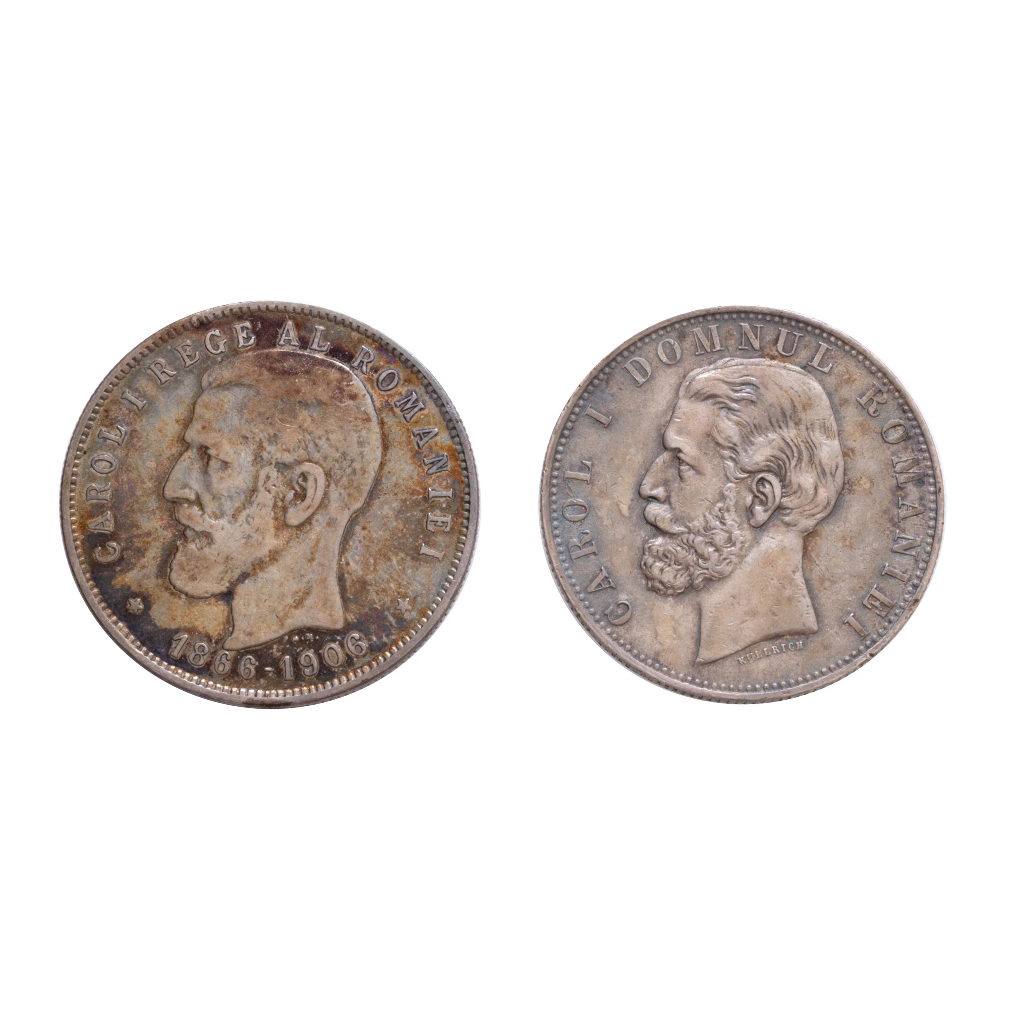 Lot format din monedă 5 Lei, Carol I, 1881, argint, și monedă 5 Lei, Carol I, 1906, argint